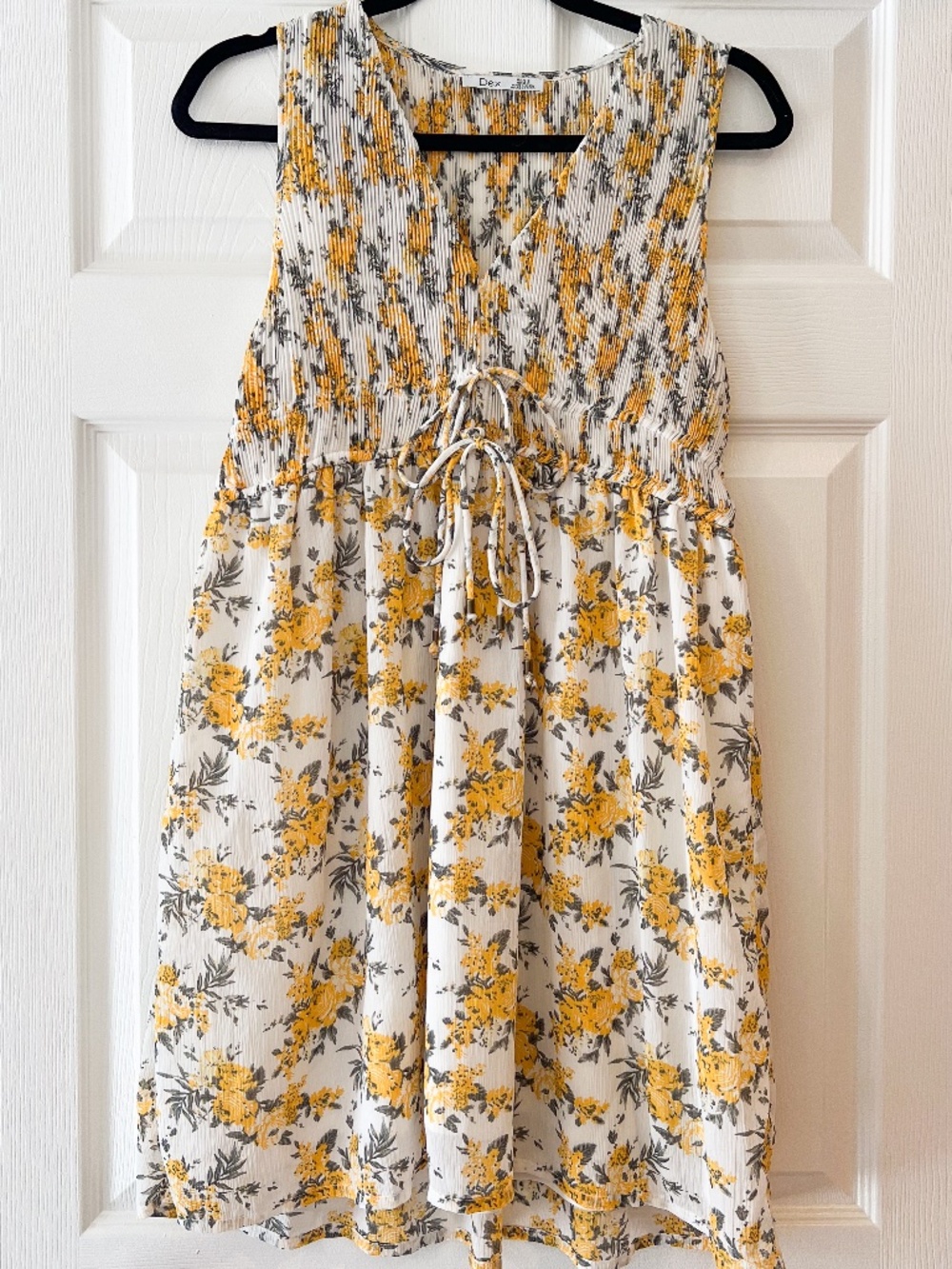 Dex Floral Pleated Mini Dress | Cottagecore Tie Waist Babydoll Dress | Size SM